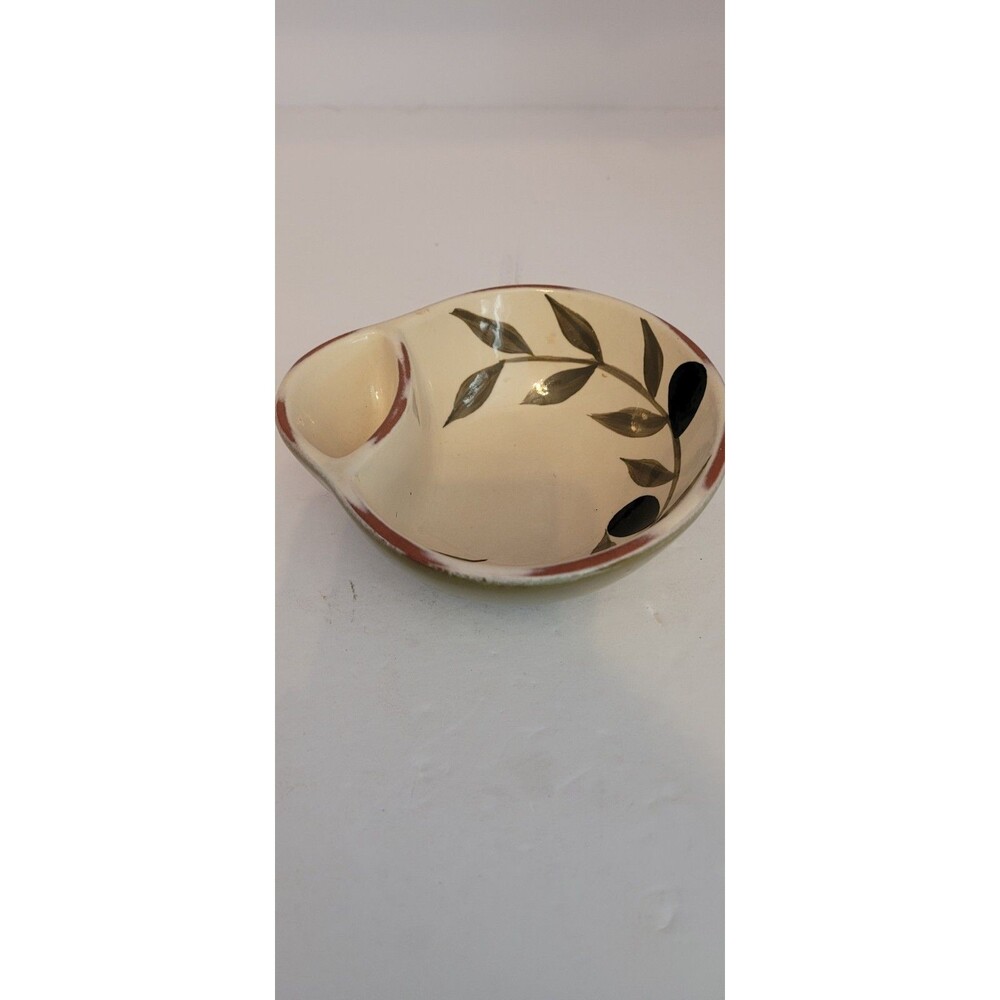 Vintage Terracotta Olive & Pit Serving Bowl from Portugal Hand Painted 5"